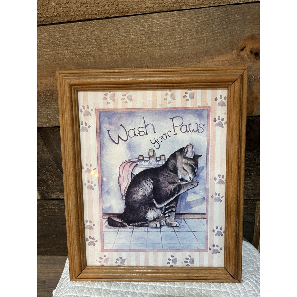 Wash Your Paws Framed Art Debra Jordan Meyer Vtg 1991 Cottagecore Figi Graphics